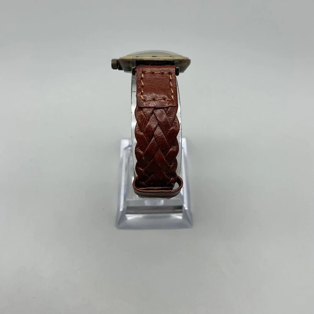 Relic Womens Watch 25mm Gray Dial Gold Tone Brown Braided Leather New Battery